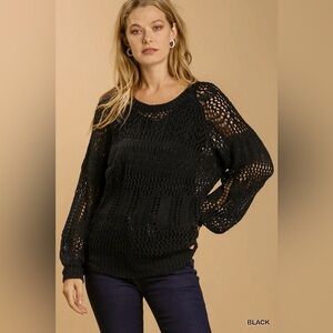 UMGEE Hollow Round Neck Crochet Pullover Sweater